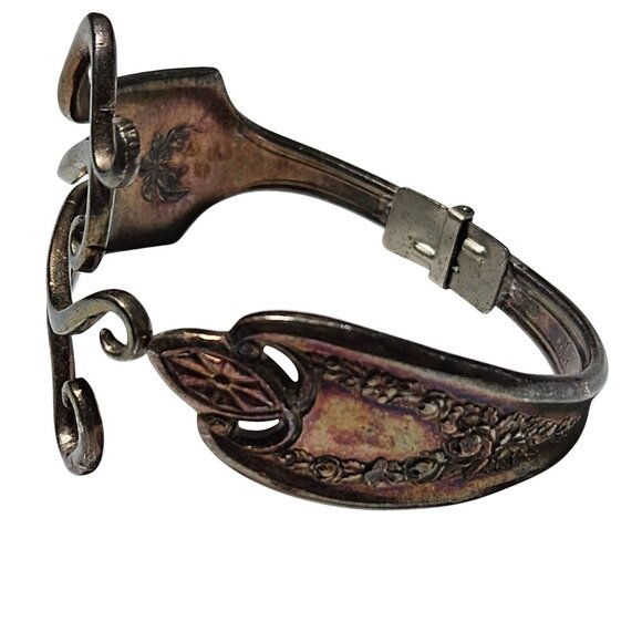 Vintage Spoon Bracelet Intricate Swirl Design Floral Motif Adjustable Fit Women - Picture 2 of 5